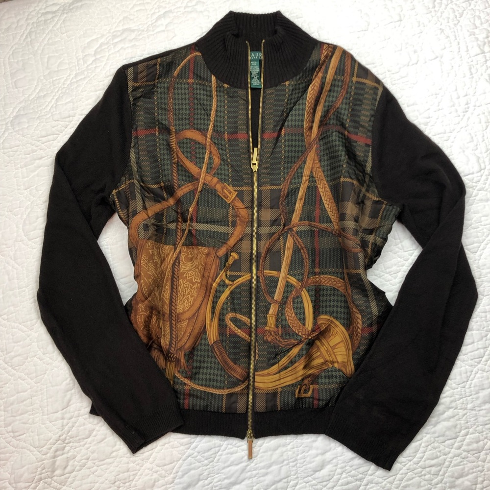 RL cashmere-silk sweater jacket equestrian bridle